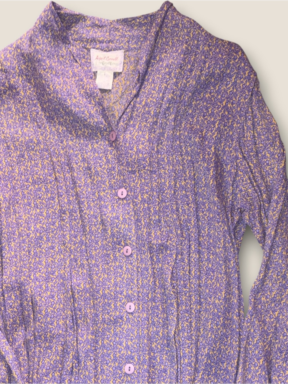Vintage April Cornell Cottagecore Purple Floral Button-Front Women’s Dress